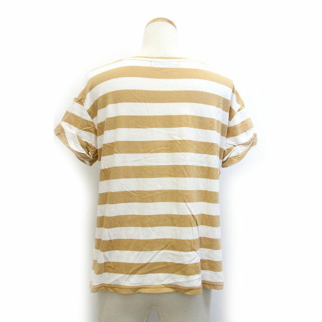 【中古】マウジー moussy Tシャツ カットソー ボーダー 柄 ワイドシルエット 半袖 FREE ライトブラウン /Z レディース 【ベクトル 古着】 220708