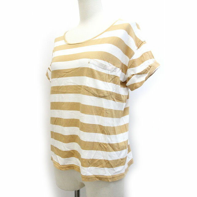 【中古】マウジー moussy Tシャツ カットソー ボーダー 柄 ワイドシルエット 半袖 FREE ライトブラウン /Z レディース 【ベクトル 古着】 220708