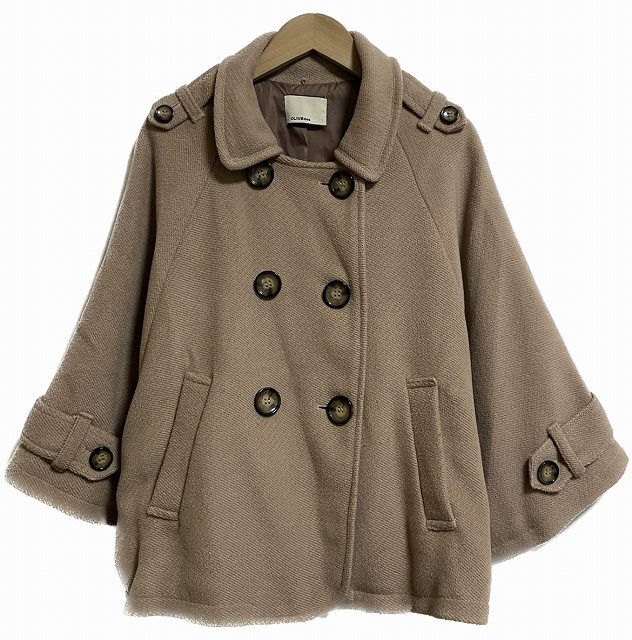 【中古】オリーブデオリーブ OLIVE des OLIVE ポンチョ コート ハーフ ショート ステンカラー ダブルボタン ベージュ /AG レディース 【ベクトル 古着】 230217