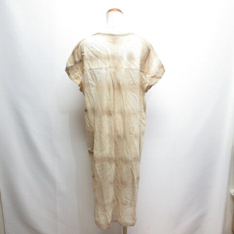 【中古】パドカレ pas de calais 美品 タイダイ柄 半袖 シアー ワンピース 36 ベージュ 透け感 レディース 【ベクトル 古着】 240719