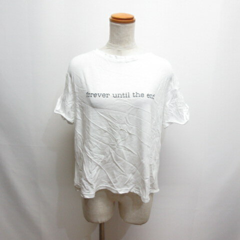 【中古】リシェグラマー Riche glamour 異素材切替え 半袖 Tシャツ カットソー M 白 ホワイト ワイド プリント レディース 【ベクトル 古着】 240806