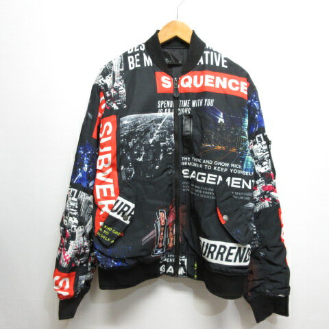 【中古】ビーワンソウル B ONE SOUL 総柄 MA-1 フライト ジャケット 中綿 ブルゾン M 黒 ブラック 裏地付き メンズ 【ベクトル 古着】 250206