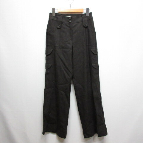 【中古】ジッツォ インターナショナル JIZZO INTERNATIONAL ストライプ柄 ウール ワイド カーゴ パンツ 62-88 チャコールグレー ジッパーフライ 裏地付き 日本製 レディース 【ベクトル 古着】 250310