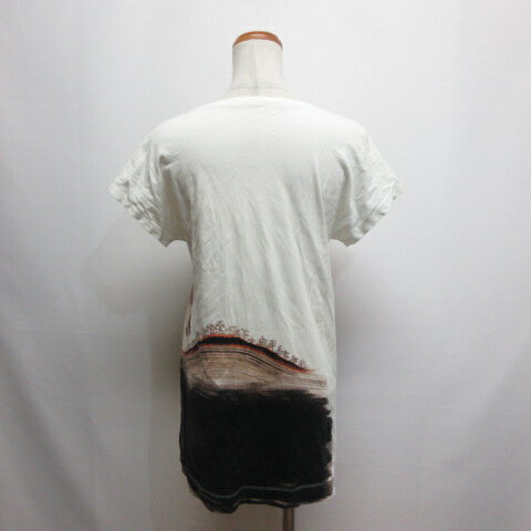 【中古】ヒロココシノ HIROKO KOSHINO 半袖 プリント Tシャツ カットソー チュニック 40 オフホワイト 日本製 レディース 【ベクトル 古着】 250527