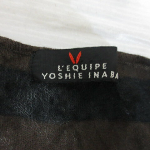 【中古】レキップヨシエイナバ L'EQUIPE YOSHIE INABA ボーダー柄 七分袖 シアー ニット カットソー 茶×黒 チュニック Vネック ドルマン レディース 【ベクトル 古着】 250528