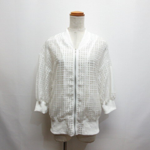 【中古】ミカーレミカーレ MICALLE MICALLE 美品 チェック柄 MA-1風 シアー ブルゾン 白 ホワイト ジップアップ オーガンジー素材 七分袖 レディース 【ベクトル 古着】 250820