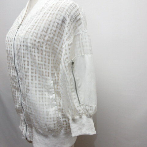 【中古】ミカーレミカーレ MICALLE MICALLE 美品 チェック柄 MA-1風 シアー ブルゾン 白 ホワイト ジップアップ オーガンジー素材 七分袖 レディース 【ベクトル 古着】 250820