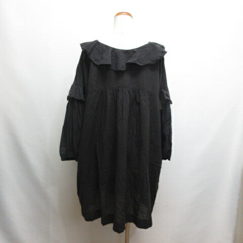 【中古】ニコアンド Niko and.. プレミアムローン ラッフル チュニック F 黒 ブラック 七分袖 透け感 レディース 【ベクトル 古着】 250829