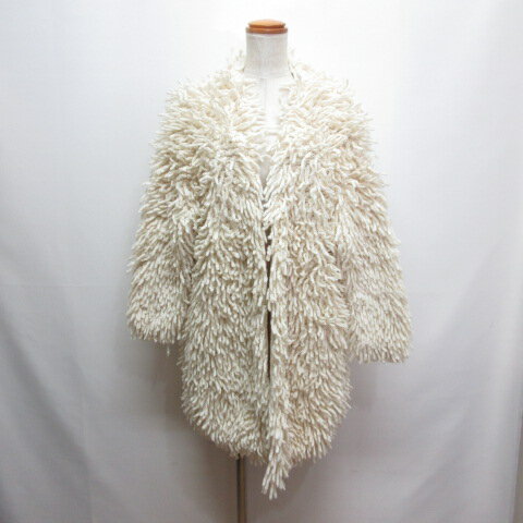 【中古】ジーナシス JEANASIS モップ ニット コート ジャケット F オフホワイト ウール混 ボタンなし ..