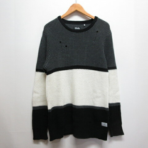 【中古】アフェンズ Afends. ダメージ加工 ニット セーター S グレー白黒 メンズ 【ベクトル 古着】 25..