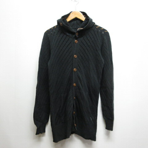 【中古】ハムネット HAMNETT フーデッド ニット カーディガン S 黒 ブラック メンズ 【ベクトル 古着】..
