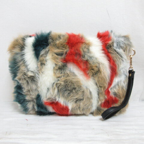 【中古】リエディ Re:EDIT フェイクファー クラッチ バッグ マルチカラー ストラップ付き 裏地付き 【..