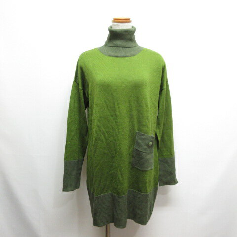 【中古】クリンヨシキ KLyn Yoshiki タートルネック 長袖 ニット チュニック ワンピース M 緑 グリーン ウール混 レディース 【ベクトル 古着】 251112