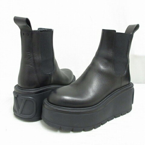 【中古】ヴァレンティノ ガラヴァーニ VALENTINO GARAVANI 美品 ユニークフォーム カーフスキン アンクル ブーツ ショート サイドゴア 厚底 ...