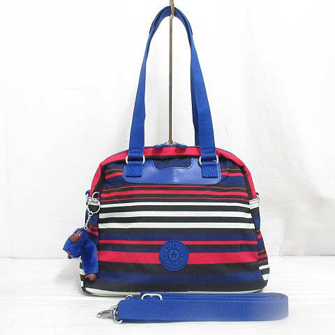 【中古】未使用品 キプリング KIPLING K20226 Xannie 2WAY ショルダー ハンド ミニボストン バッグ ボーダー柄 黒 青 赤 白 チャーム タグ付き レディース 【ベクトル 古着】 260331