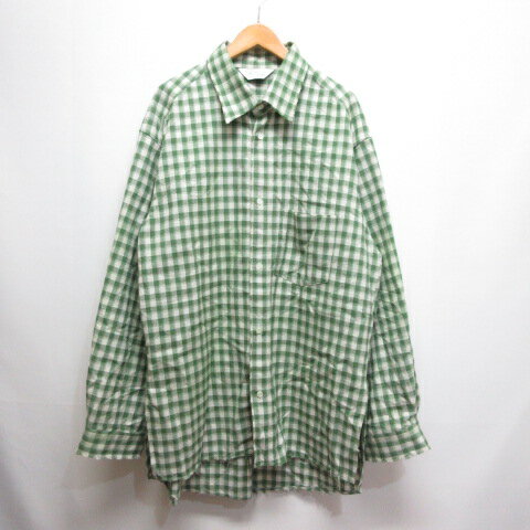 乐天商城 - 【中古】アンセルム ANCELLM 2025SS C/R CHECK OVER SHIRT チェック柄 オーバー シャツ 2 グリーン 緑 ダメージ加工 ANC-SH55 長袖 日本製 【ベクトル 古着】 260428