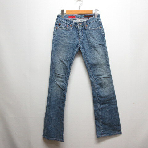 [Used] AG the Angel Flare Denim Jeans, Size 23R, Blue, Distressed Finish, Rhinestone Embellishment, Low Rise, Bootcut, Zipper Fly, Made in USA, Women's [Vector Used Clothing] 260507
