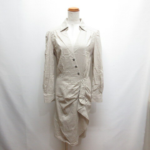 樂天商城 - 【中古】ボディドレッシングデラックス BODY DRESSING Deluxe スキッパー シャツ ワンピース 38 ライトベージュ 長袖 ストレッチ 日本製 レディース 【ベクトル 古着】 260513