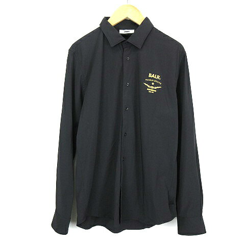 【中古】ボーラーBALR. PHILLIPE SLIM EMBLEM SHIRT ロゴ プリント ナイロン シャツ 長袖 黒 ブラック L メンズ 【ベクトル 古着】 240217