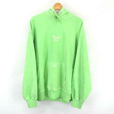 【中古】ゲス GUESS ロゴ 刺繍 プルオーバー フーディ パーカー 緑 ライトグリーン XL メンズ 【ベクト..