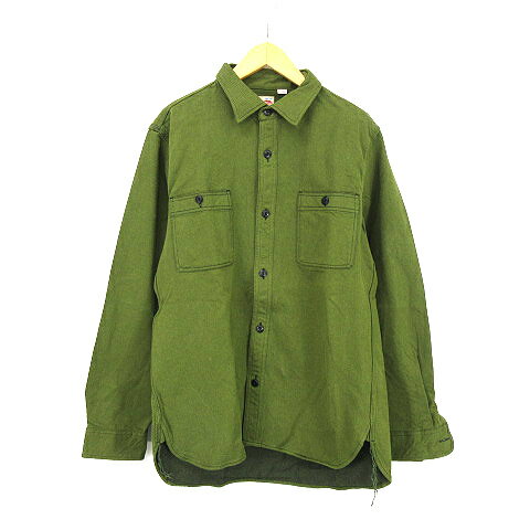 【中古】ヒューストン HOUSTON 長袖 シャツ カーキ XL ユニオンメイド メンズ 【ベクトル 古着】 240919