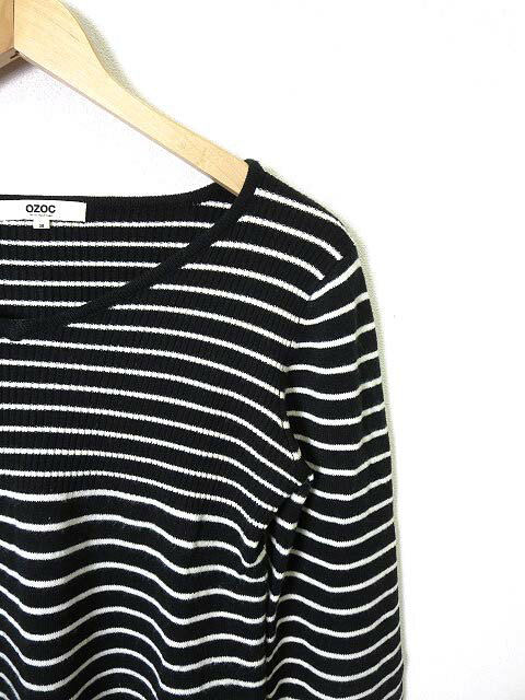 【中古】オゾック OZOC ニット チュニック ボーダー柄 Vネック 長袖 M 黒 ブラック 白 レディース 【ベクトル 古着】 190110 ブランド古着ベクトルプレミアム店