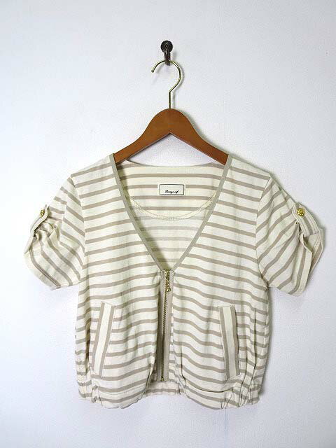 Nylon, Rayon, Polyester - 【中古】ルージュヴィフ Rouge vif カーディガン ジャケット ジップアップ ボーダー柄 半袖 モカ レディース 【ベクトル 古着】 190318 ブランド古着ベクトルプレミアム店