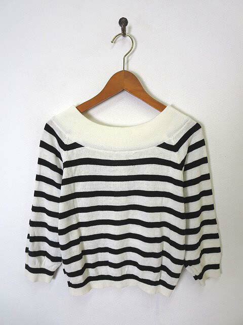 【中古】 オゾック OZOC 前後2way カーディガン ニット ボーダー柄 7分袖 M 白 黒 レディース 【ベクトル 古着】 190618