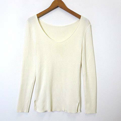 【中古】NYMPH ニット セーター リブ ボートネック サイドスリット ストレッチ 長袖 M-L オフ白 アイボリー レディース 【ベクトル 古着】 220310