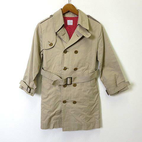 【中古】フルーツケイク FRUIT CAKE コート トレンチコート ウエストベルト 裏ドット柄 ミディ丈 7分袖..