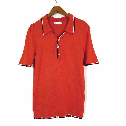 ドモン DOMON ポロシャツ サマー ニット スキッパー 配色 半袖 XS オレンジ 黒 ブラック 白 ホワイト 小さいサイズ メンズ  230612