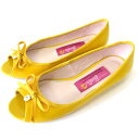 【中古】バービー Barbie バレエシューズ パンプス オープントゥ リボン 本革 エナメル レザー 23.0cm 黄色 イエロー くつ 靴 シューズ レディ...