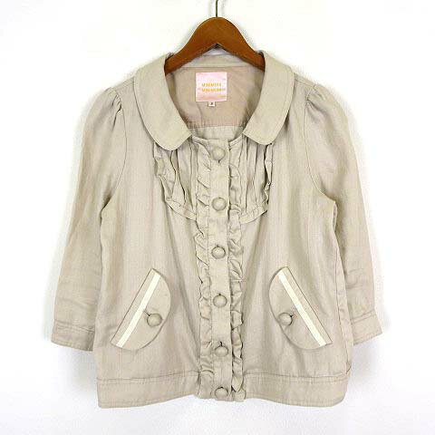 【中古】ミニマム MINIMUM ジャケット フリル ギャザー プリーツ リネン コットン 綿麻 7分袖 M 2 ベージュ レディース 【ベクトル 古着】 230720