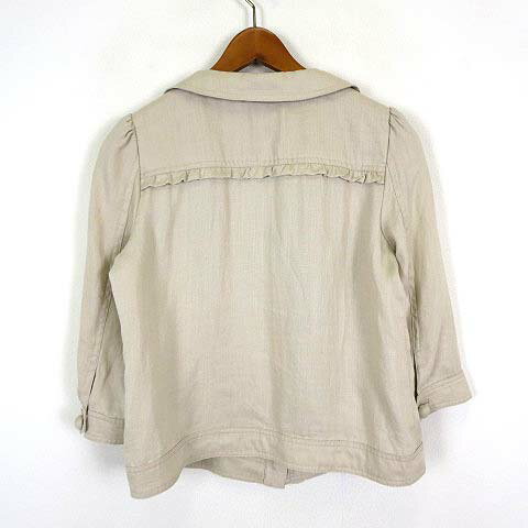 【中古】ミニマム MINIMUM ジャケット フリル ギャザー プリーツ リネン コットン 綿麻 7分袖 M 2 ベージュ レディース 【ベクトル 古着】 230720