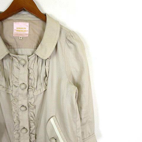 【中古】ミニマム MINIMUM ジャケット フリル ギャザー プリーツ リネン コットン 綿麻 7分袖 M 2 ベージュ レディース 【ベクトル 古着】 230720