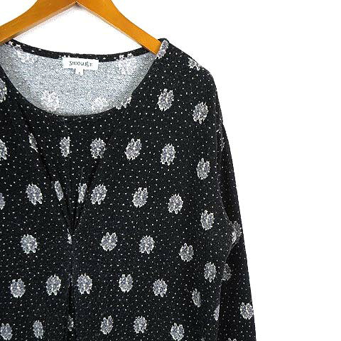 ブランド古着ベクトルプレミアム店の【中古】シューラルー SHOO・LA・RUE チュニック ワンピース ニット フレア 総柄 ドット ギャザー ストレッチ ドロップショルダー 長袖 S 黒 ブラック グレー 白 ホワイト レディース 【ベクトル 古着】 240109｜アングル3