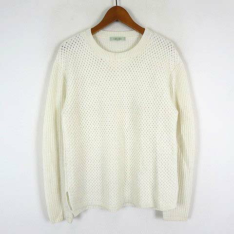 【中古】プチオンフルール Petit Honfleur ニット セーター ウール 模様編み サイドスリット 長袖 L オフ白 アイボリー レディース 【ベクトル 古着】 240123 【中古】プチオンフルール Petit Honfleur ニット セーター ウール 模様編み サイドスリット 長袖 L オフ白 アイボリー レディース 【ベクトル 古着】 240123