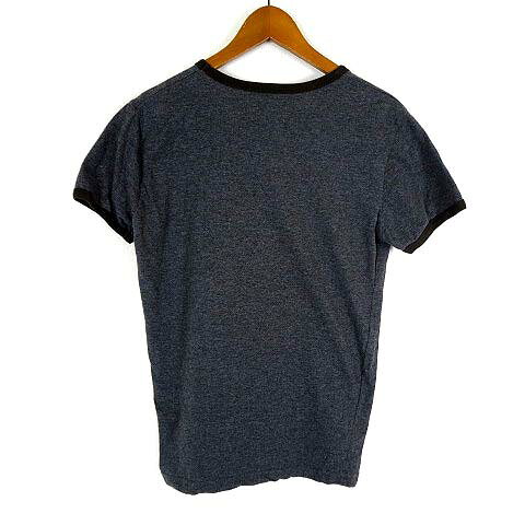 【中古】グラニフ graniph Tシャツ カットソー SLOVAK ワッペン 刺繍 Vネック パイピング 半袖 S チャコールグレー 黒 ブラック 茶 ブラウン レディース 【ベクトル 古着】 240307