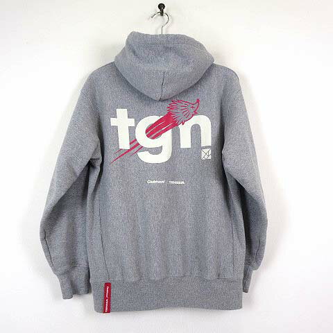 【中古】クラブハウス CLUBHAUS タングラム TANGRAM コラボ スウェット パーカー フーディ HEAVY WEIGHT HOODIE ロゴ プリント M グレー 杢 TGA-MF09 国内正規品 メンズ