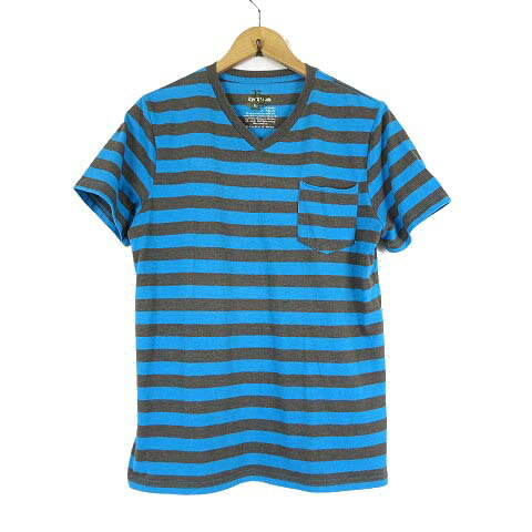 【中古】Epic Chreads Tシャツ カットソー Vネック 半袖 ポケット ボーダー XL ターコイズブルー グレー ■FF レディース 【ベクトル 古着】 240716