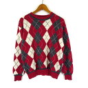 【中古】ベベ bebe ニット セーター アーガイル柄 ウール クルーネック 長袖 150 赤 レッド グレー オフ白 アイボリー キッズ 【ベクトル 古着】 240919