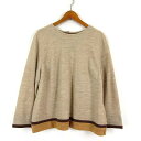 【中古】NONA abito 日本製 ニット セーター ウール 配色 7分袖 L ベージュ 茶 ブラウン レディース 【ベクトル 古着】 241206