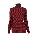 【中古】BON-TON ニット セーター タートルネック チェッカー柄 長袖 M 赤 レッド 黒 ブラック レディース 【ベクトル 古着】 250121(4)