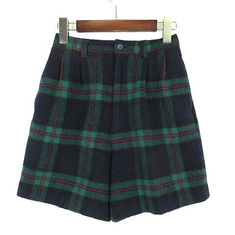 【中古】パンツ ショートパンツ ハーフ ウール ブラックウォッチ チェック 63 黒 ブラック 緑 グリーン 赤 レッド レディース 【ベクトル 古着】 250227