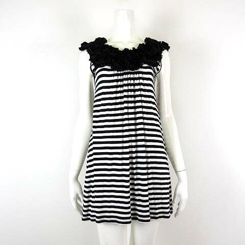 【中古】ダブルスタンダードクロージング ダブスタ DOUBLE STANDARD CLOTHING チュニック カットソー コサージュ襟 ボーダー ノースリーブ F 黒 ブラック 白 ホワイト 日本製 レディース 【中古】ダブルスタンダードクロージング ダブスタ DOUBLE STANDARD CLOTHING チュニック カットソー コサージュ襟 ボーダー ノースリーブ F 黒 ブラック 白 ホワイト 日本製 レディース