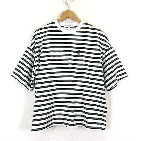 【中古】U.S.POLO ASSN. ユーエスポロアッスン Tシャツ カットソー ワイドシルエット 半袖 ロゴ 刺繍 ボーダー柄 L 白 ホワイト 黒 グリーン 緑 美品 ■KK メンズ 【ベクトル 古着】 250314