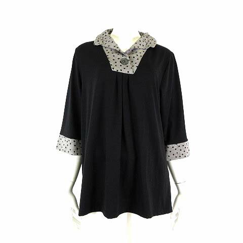 【中古】プレジールファム Plaisir femme. チュニック 落ち感 とろみ スキッパー ワイヤー襟 ドット柄 水玉 切替 ストレッチ 7分袖 L 黒 ブラック グレー レディース 【ベクトル 古着】 250422 【中古】プレジールファム Plaisir femme. チュニック 落ち感 とろみ スキッパー ワイヤー襟 ドット柄 水玉 切替 ストレッチ 7分袖 L 黒 ブラック グレー レディース 【ベクトル 古着】 250422