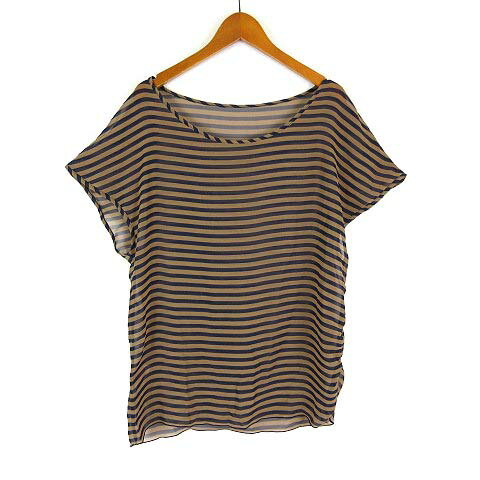 【中古】ブラック バイ マウジー BLACK by moussy チュニック ブラウス シアー シフォン 落ち感 とろみ ラウンドネック ボーダー柄 ドロップショルダー フレンチスリーブ 半袖 M 茶 ブラウン 紺 ネイビー レディース 【ベクトル 古着】 250424 【中古】ブラック バイ マウジー BLACK by moussy チュニック ブラウス シアー シフォン 落ち感 とろみ ラウンドネック ボーダー柄 ドロップショルダー フレンチスリーブ 半袖 M 茶 ブラウン 紺 ネイビー レディース 【ベクトル 古着】 250424