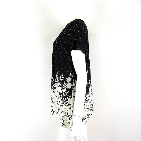 【中古】SHINE BOURN チュニック カットソー ブラウス シアー シフォン ドット柄 水玉 花柄 ストレッチ 半袖 M 黒 ブラック オフ白 アイボリー レディース 【ベクトル 古着】 250507