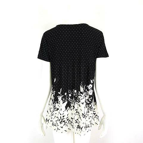 【中古】SHINE BOURN チュニック カットソー ブラウス シアー シフォン ドット柄 水玉 花柄 ストレッチ 半袖 M 黒 ブラック オフ白 アイボリー レディース 【ベクトル 古着】 250507